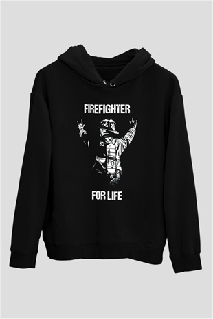 İtfaiyeci Siyah Unisex Kapüşonlu Sweatshirt