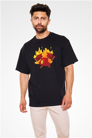 İtfaiyeci Siyah Unisex Oversize Tişört T-Shirt