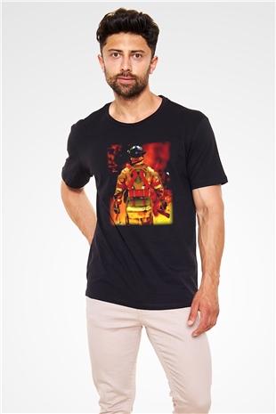 İtfaiyeci Siyah Unisex Tişört T-Shirt - TişörtFabrikası
