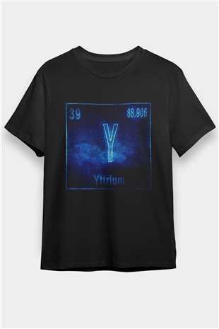İtriyum Atom Numarası Baskılı Unisex Siyah Tişört