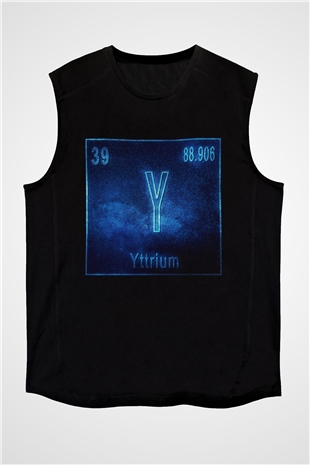 İtriyum Atom Numarası Baskılı Unisex Siyah Kolsuz Tişört