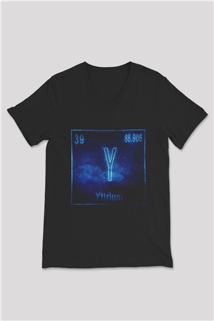 İtriyum Atom Numarası Baskılı Unisex Siyah V Yaka Tişört
