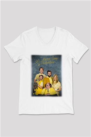 Its Always Sunny in Philadelphia Beyaz Unisex V Yaka Tişört T-Shirt