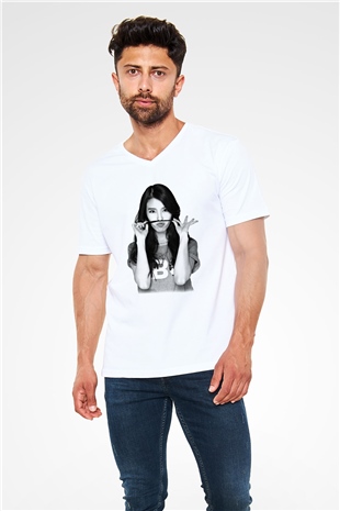 IU Kpop Beyaz Unisex V Yaka Tişört T-Shirt