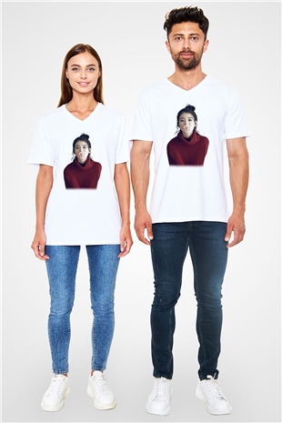 IU Kpop Beyaz Unisex V Yaka Tişört T-Shirt