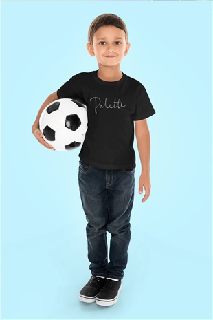 IU Kpop Palette Logo Baskılı Siyah Unisex Çocuk Tişört