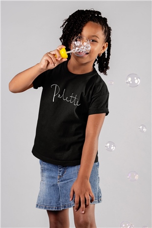 IU Kpop Palette Logo Baskılı Siyah Unisex Çocuk Tişört