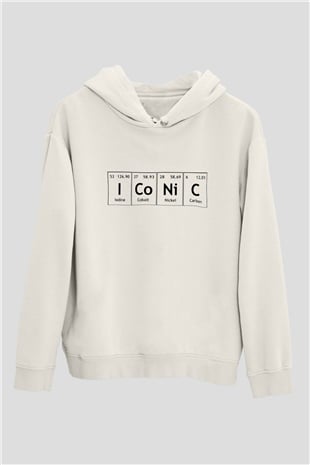 İyot Kobalt Nikel Karbon İconic Baskılı Unisex Beyaz Hoodie