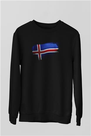 İzlanda - İceland Bayrağı Baskılı Unisex Siyah Sweatshirt