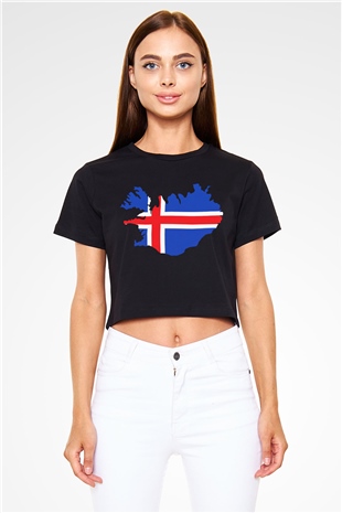 İzlanda Siyah Crop Top Tişört