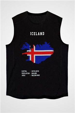 İzlanda Siyah Unisex Kolsuz Tişört