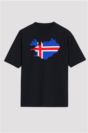 İzlanda Siyah Unisex Oversize Tişört T-Shirt