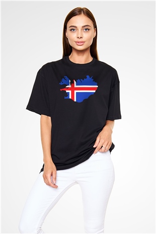 İzlanda Siyah Unisex Oversize Tişört T-Shirt