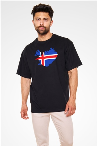 İzlanda Siyah Unisex Oversize Tişört T-Shirt