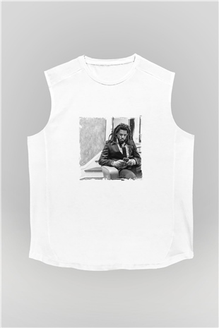 J. Cole Baskılı Unisex Beyaz Kolsuz Tişört