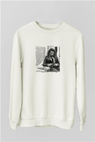 J. Cole Baskılı Unisex Beyaz Sweatshirt