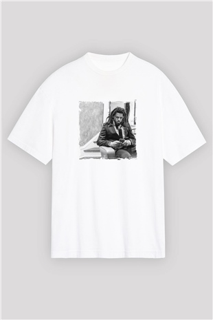 J. Cole Baskılı Oversize Beyaz Tişört