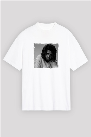 J. Cole Baskılı Oversize Beyaz Tişört
