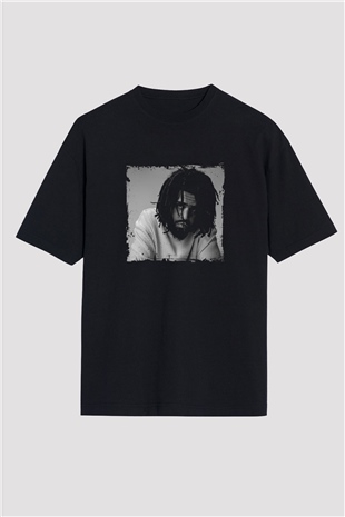 J. Cole Baskılı Unisex Oversize Siyah Tişört