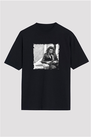 J. Cole Baskılı Unisex Oversize Siyah Tişört