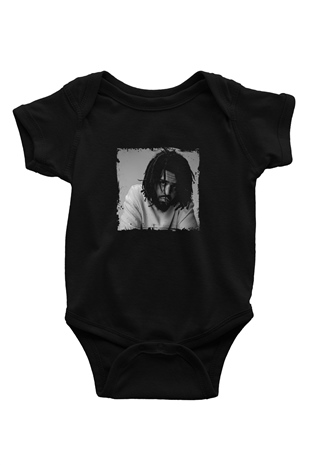 J. Cole Baskılı Unisex Siyah Bebek Body - Zıbın