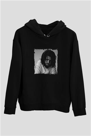 J. Cole Baskılı Unisex Siyah Hoodie