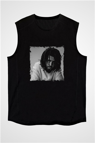 J. Cole Baskılı Unisex Siyah Kolsuz Tişört