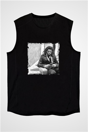 J. Cole Baskılı Unisex Siyah Kolsuz Tişört