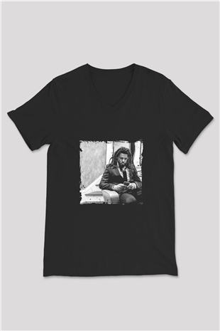 J. Cole Baskılı Unisex Siyah V Yaka Tişört