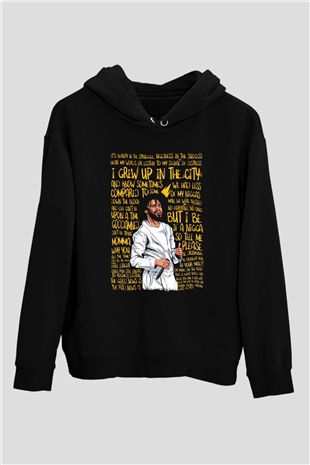 J. Cole Siyah Unisex Kapüşonlu Sweatshirt