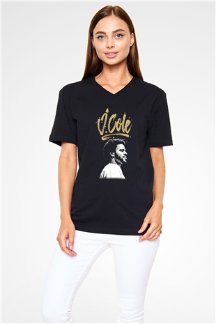 J. Cole Siyah Unisex V Yaka Tişört T-Shirt