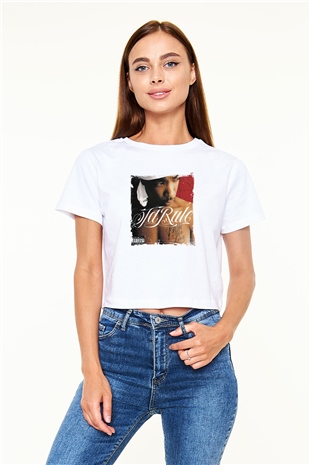 Ja Rule Baskılı Beyaz Kadın Crop Top Tişört