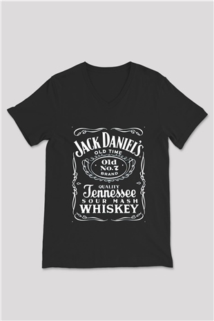 jack Daniels Siyah Unisex V Yaka Tişört T-Shirt