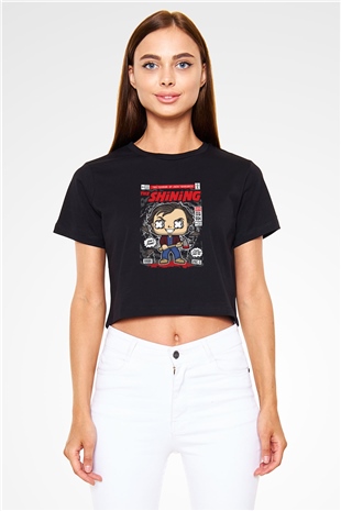 Jack Torrance Baskılı  Siyah  Crop Top Tişört