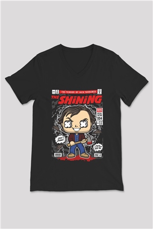 Jack Torrance Baskılı Unisex Siyah V Yaka Tişört