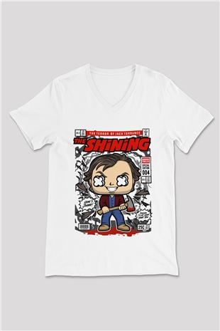 Jack Torrance The Shining Baskılı Unisex Beyaz V Yaka Tişört