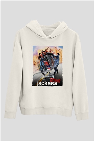 Jackass Beyaz Unisex Kapşonlu Sweatshirt