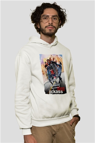 Jackass Beyaz Unisex Kapşonlu Sweatshirt