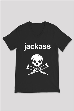 Jackass Siyah Unisex V Yaka Tişört