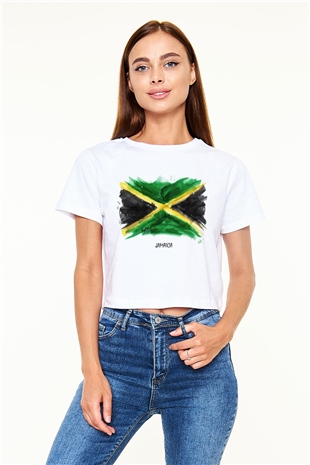 Jamaika Beyaz Croptop Tişört