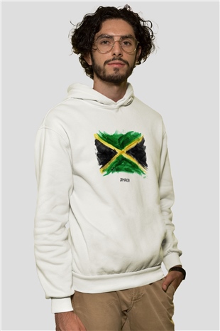 Jamaika Beyaz Unisex Kapşonlu Sweatshirt