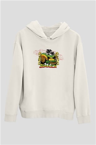 Jamaika Beyaz Unisex Kapşonlu Sweatshirt