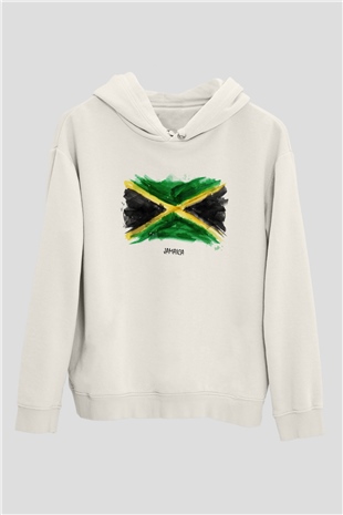 Jamaika Beyaz Unisex Kapşonlu Sweatshirt