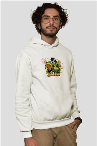 Jamaika Beyaz Unisex Kapşonlu Sweatshirt