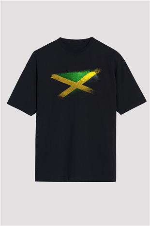 Jamaika - Jamaica Bayrağı Baskılı Unisex Siyah Oversize Tişört