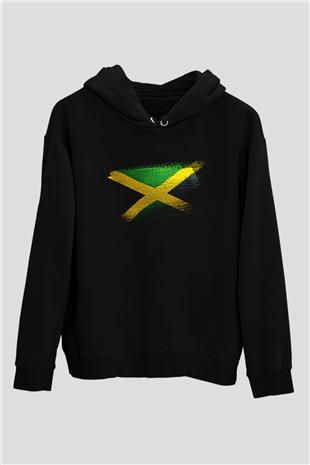 Jamaika - Jamaica Bayrağı Baskılı Unisex Siyah Hoodie