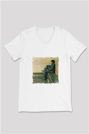 James Brown Baskılı Beyaz V Yaka Unisex Tişört