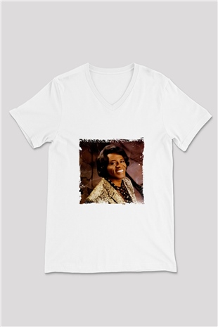 James Brown Baskılı Beyaz V Yaka Unisex Tişört