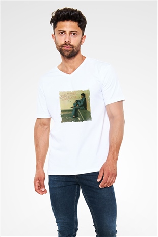 James Brown Baskılı Beyaz V Yaka Unisex Tişört