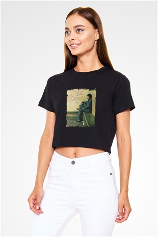 James Brown Baskılı Crop Top Siyah Kadın Tişört